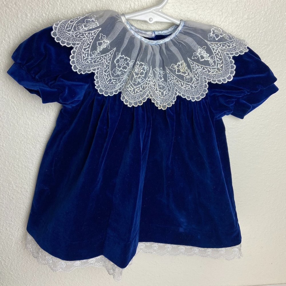 Vintage Therese Navy Velvet Dress Collar size 12 - 18 months Made in U.S.A.
